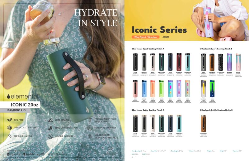 Custom Elemental® Iconic 20oz Stainless Steel Water Bottle - Vacuum Insulated - with Strainer - 1
