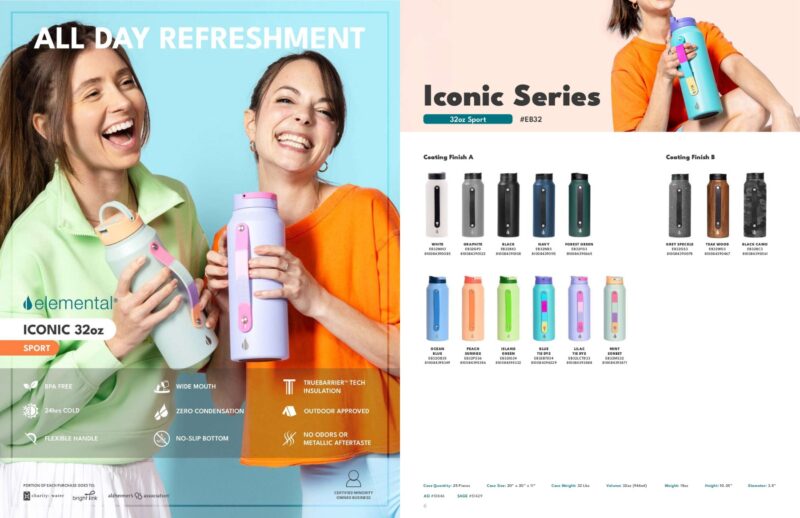 Custom Elemental® Iconic Sport 32oz Stainless Steel Water Bottle - Vacuum Insulated - 1